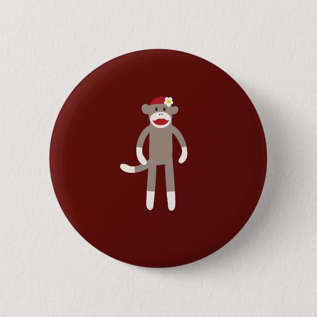 Cute Girl Sock Monkey on Red 6 Cm Round Badge (Front)