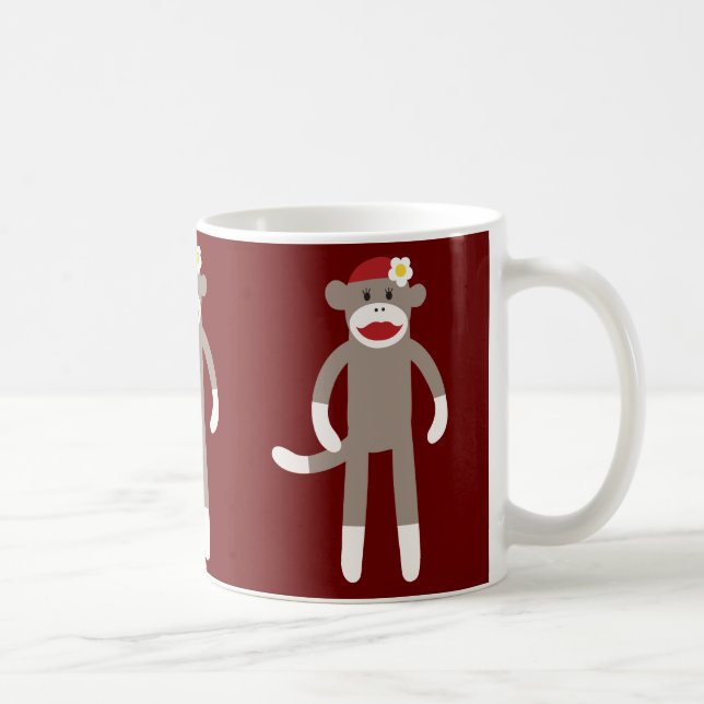 Cute Girl Sock Monkey on Red Coffee Mug (Right)