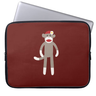 Cute Girl Sock Monkey on Red Laptop Sleeve