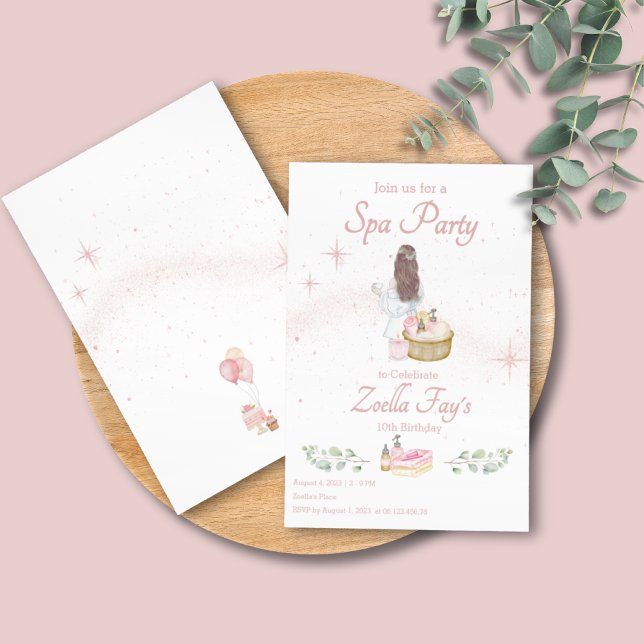 Cute Girl Spa Day Glam Birthday Party Invitation (Spa Party Girly Pink Birthday Party)