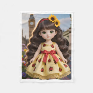 Cute Girl Sunflower Ladybug Fleece Blanket