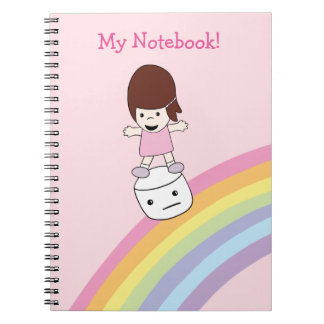 Cute Girl Surfs Rainbow on Marshmallow Notebook