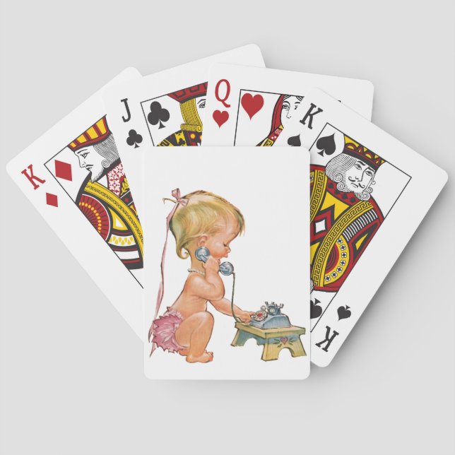 Cute Girl Talking on Phone Playing Cards (Back)