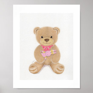 Cute Girl Teddy Bear Nursery Art Print
