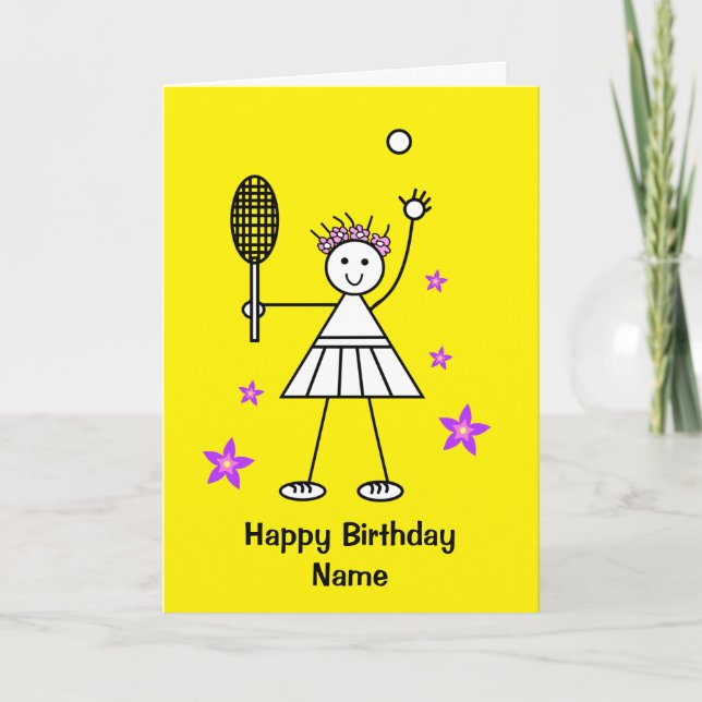 Cute Girl Tennis Padel Player Yellow Birthday Card (Front)
