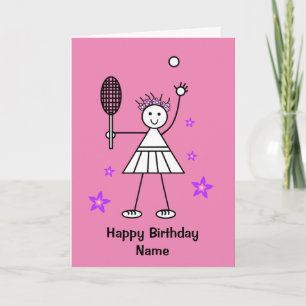 Cute Girl Tennis Player Pink Birthday Card
