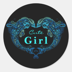 Cute Girl Turquoise Dolphins Heart Sticker