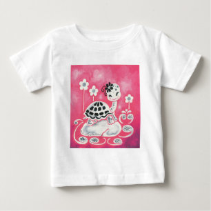 Cute Girl Turtle With Flowers And Swirls Baby T-Shirt