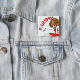 Cute Girl Volleyball Player in Red 15 Cm Square Badge