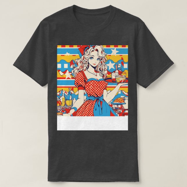 Cute Girl Waitress T-Shirt (Design Front)