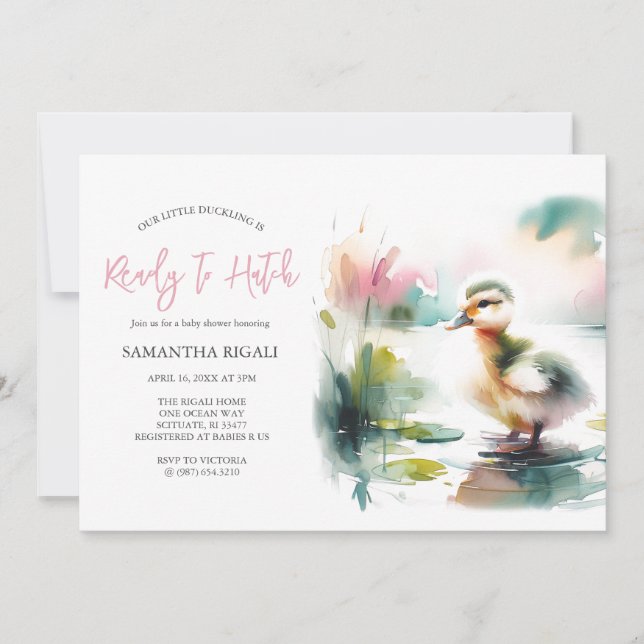 Cute Girl Watercolor Duck Baby Shower Invitation (Front)