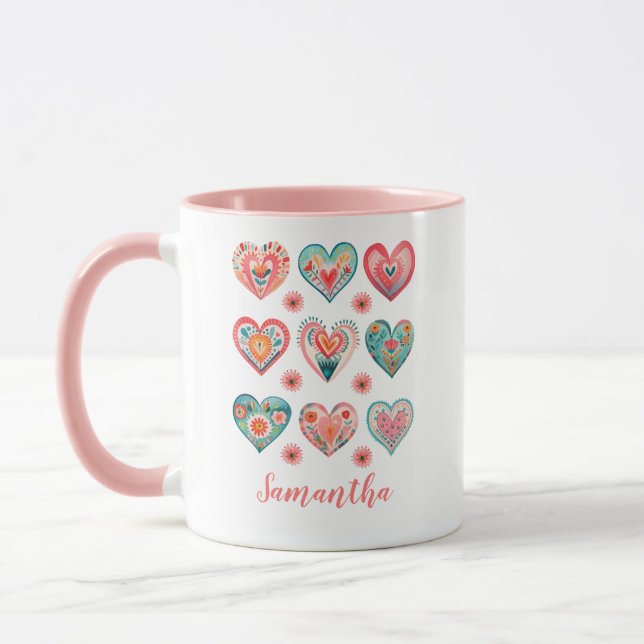 Cute Girl Watercolor Valentine Hearts Mug (Left)