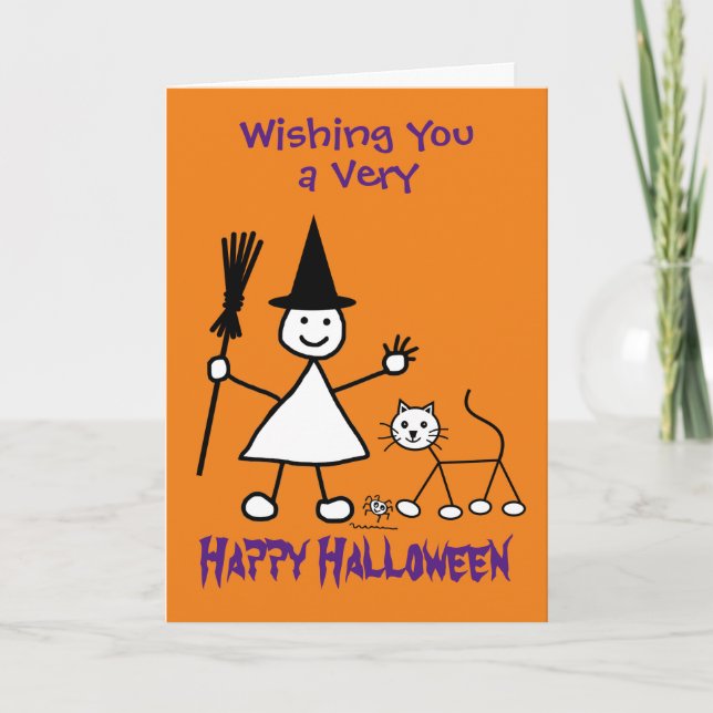 Cute Girl Witch Kids Halloween Card (Front)