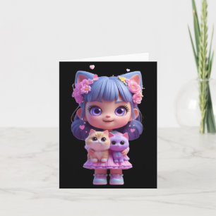 Cute Girl with a Friendly cat Funny Unisex Design Card