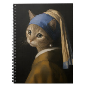 Cute Girl With a Pearl Earring Cat Art Notebook