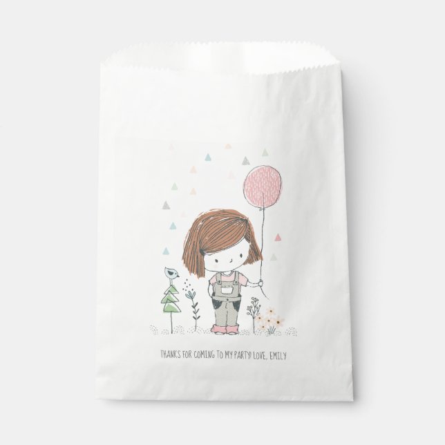 Cute Girl with Balloon Birthday Favor Bags (Front)