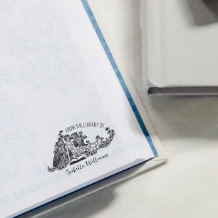 Cute Girl with Birds, From the Library Of, Book Rubber Stamp