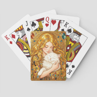 Cute Girl With Cat Art Nouveau Gustav Klimt Style Playing Cards