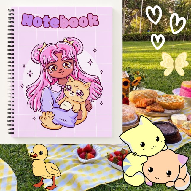 Cute girl with cat 🌸😺🥨✨ notebook (Creator Uploaded)
