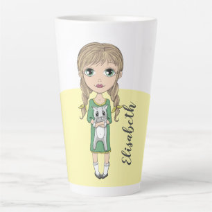 Cute Girl with Cat Personalised Tall Latte Mug