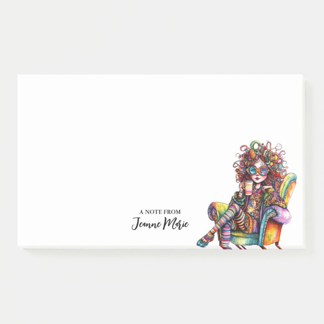 Cute Girl With Coffee Colourful Personalised Post-it Notes (Front)