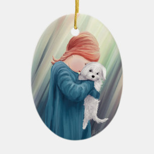 Cute Girl with Dog Ceramic Tree Decoration