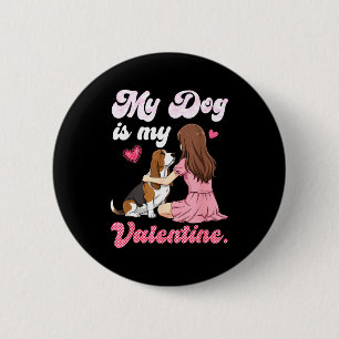 Cute girl with dog is valentine basset hound mum 6 cm round badge