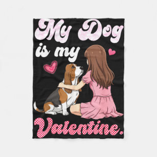 Cute Girl with Dog is Valentine Basset Hound Mum Fleece Blanket