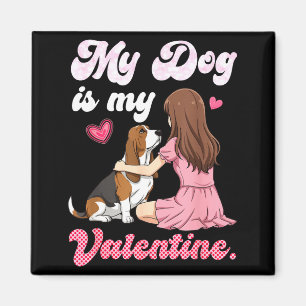 Cute Girl with Dog is Valentine Basset Hound Mum Magnet