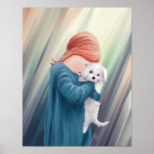Cute Girl with Dog Poster