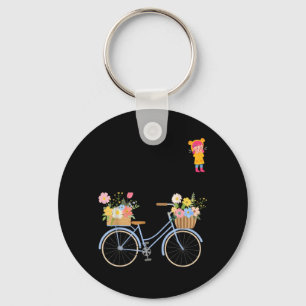 Cute Girl with Flower Bicycle Funny Unisex Design Key Ring