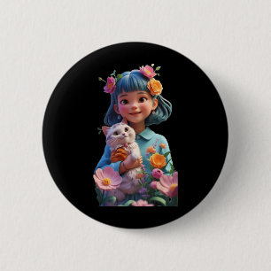 Cute Girl with Flower Funny Unisex Design for Men 6 Cm Round Badge