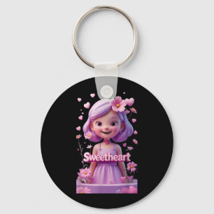 Cute Girl with Flower Funny Unisex Design for Men Key Ring
