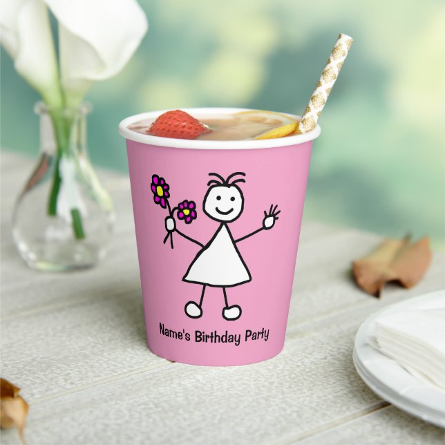 Cute Girl With Flowers Birthday Party Paper Cups (Insitu)
