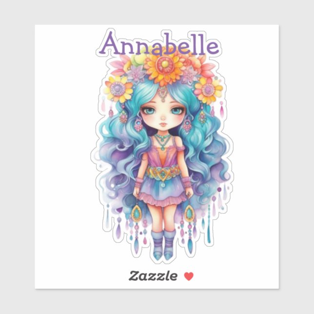 Cute Girl with Flowers Custom-Cut Vinyl Sticker (Sheet)