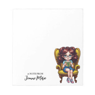 Cute Girl With Glasses And Book Personalised Notepad