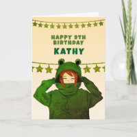 Cute Girl with Green Frog Hoody Drawing Birthday