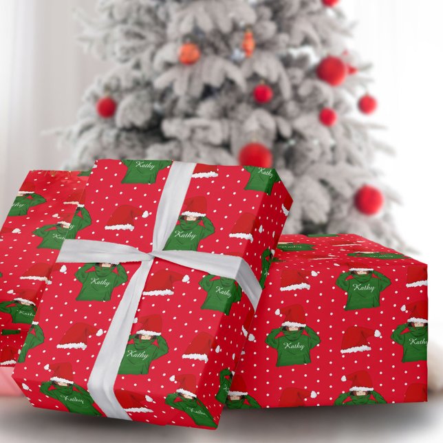 Cute Girl with Green Hoodie Santa Hat Christmas Wrapping Paper (Creator Uploaded)
