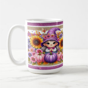 Cute Girl With Hat With Colourful Flowers, Pumpkin Coffee Mug