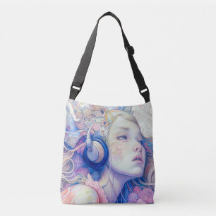 Cute Girl with Headphone Music Modern Artwork Crossbody Bag