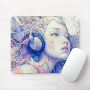 Cute Girl with Headphone Music Modern Artwork Mouse Pad
