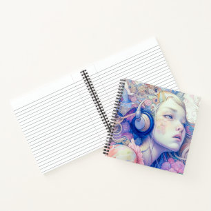 Cute Girl with Headphone Music Modern Artwork Notebook