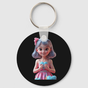 Cute Girl with Heart Funny Unisex Design for Men Key Ring
