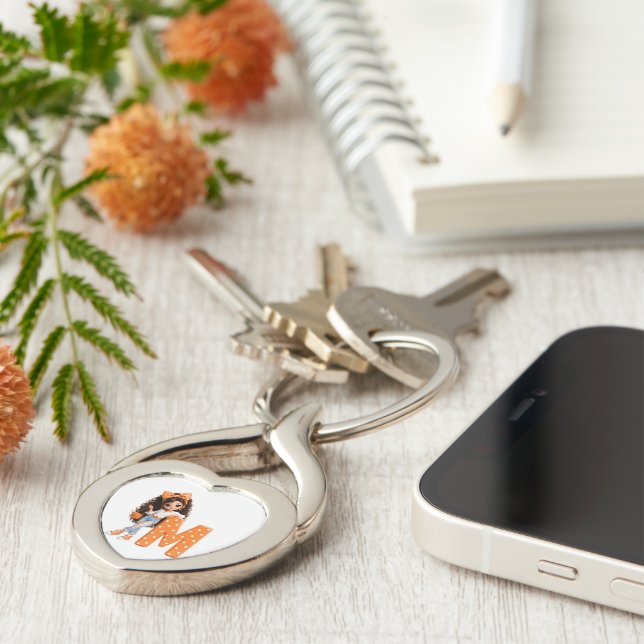 Cute Girl with Letter M Throw Blanket Key Ring (Side)