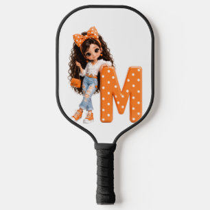 Cute Girl with Letter M Throw Blanket Pickleball Paddle