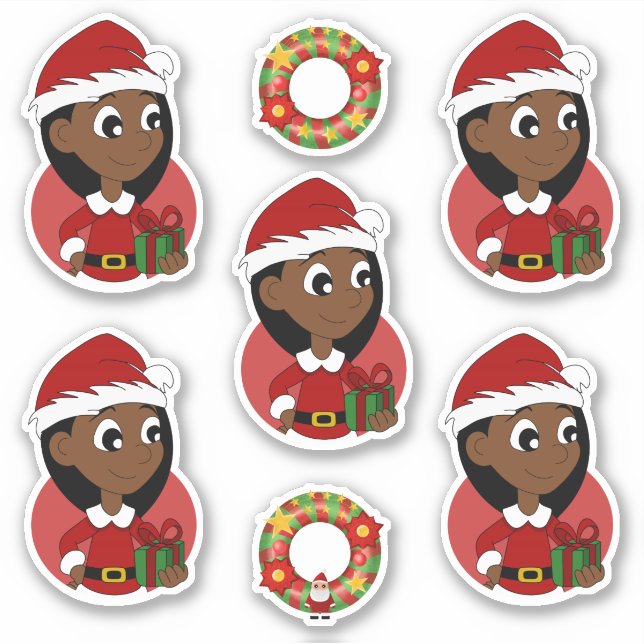 Cute girl with long black hair holiday cartoon sti (Front)