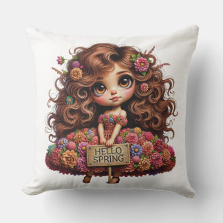 CUTE GIRL WITH LONG HAIR & FLORAL DRESS CUSHION
