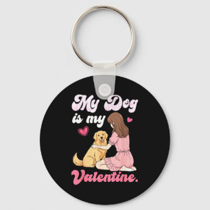 Cute Girl With My Dog Is My Valentine Golden Retri Key Ring