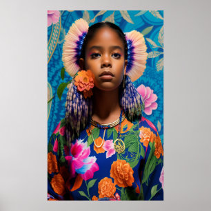 Cute girl with orange flowers poster