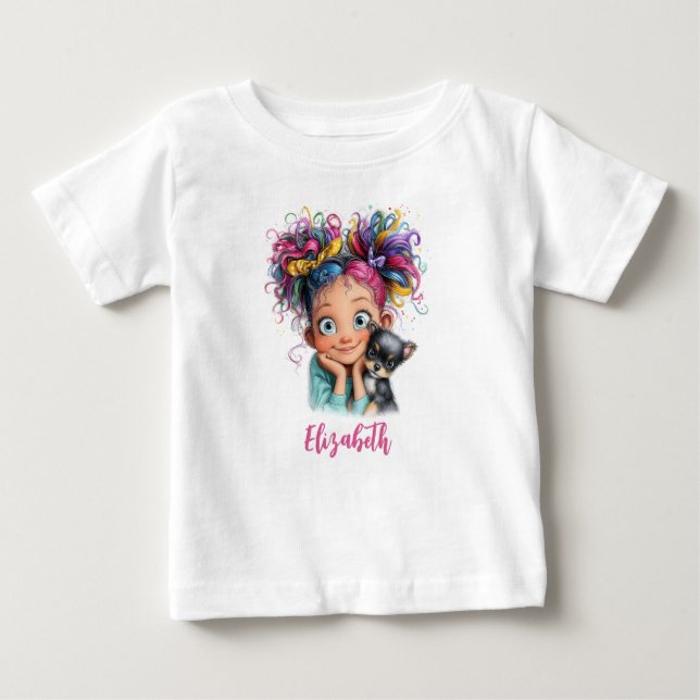 Cute Girl with Puppy Baby T-Shirt (Front)